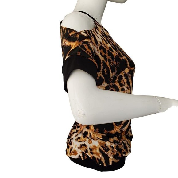 INC International Cold Shoulder Tunic Top Animal Print Poly Knit Women Small NWT - Picture 6 of 9